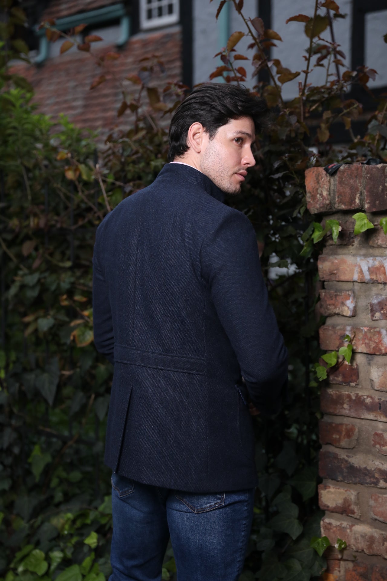 Abrigo Corto Frat Cuello Neru Azul Oscuro Jaspeado