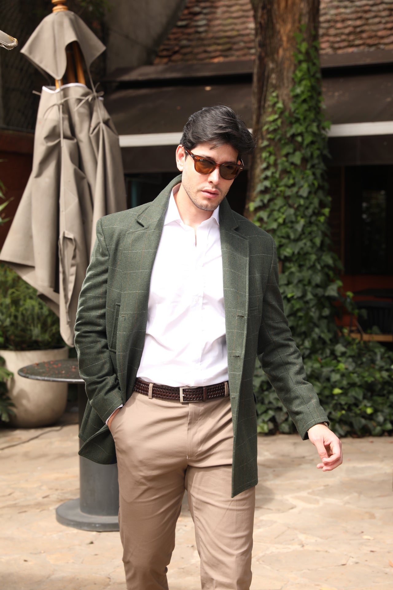 Abrigo Corto Frat Solapa Regular Principe de Gales Verde