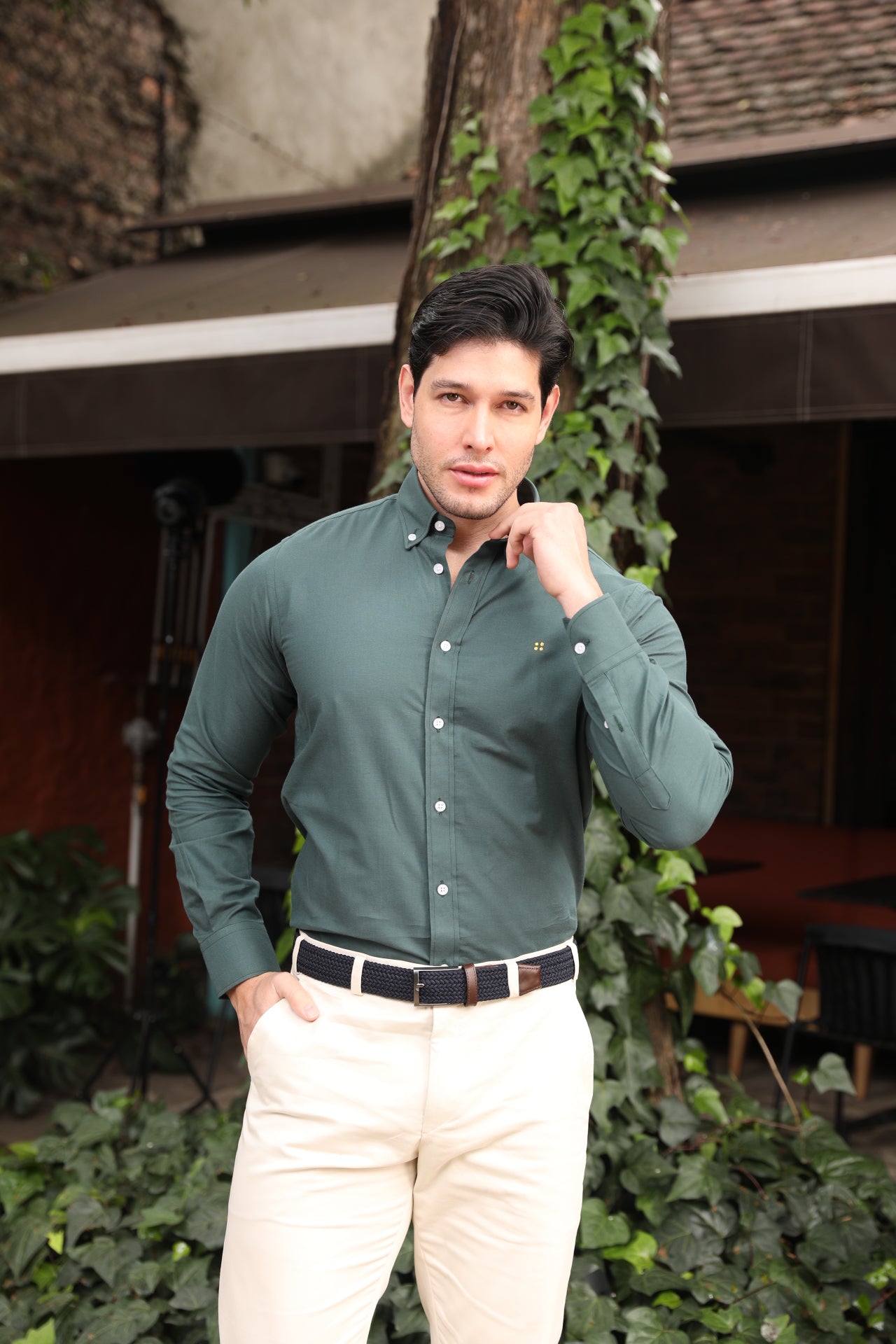 Camisa Oxford ML Frat Verde Oscuro BD L-YLW