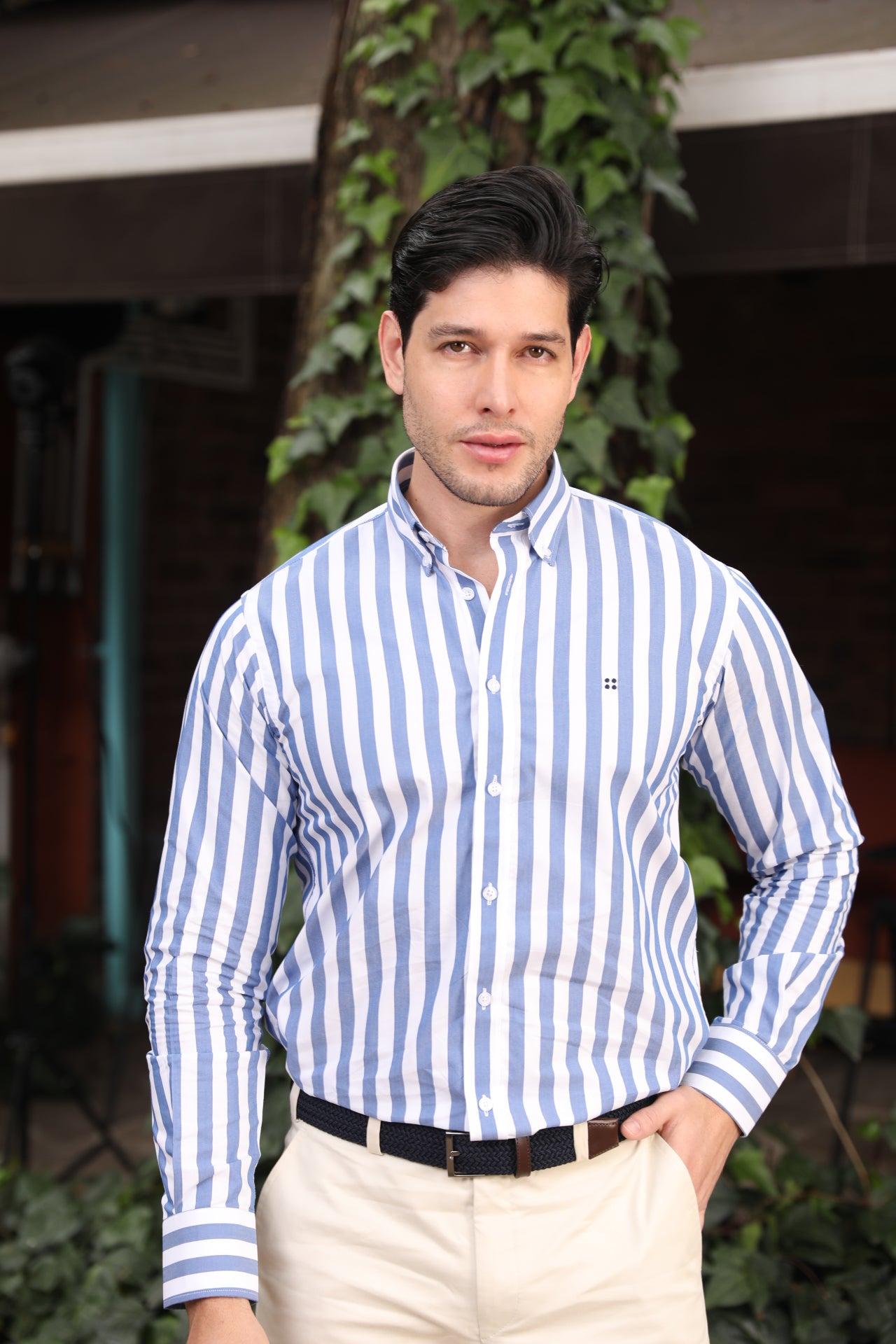 Camisa ML Frat Rayas Anchas Azules - Blanco BD L-DBL