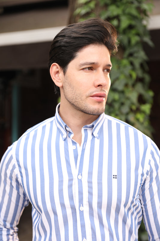 Camisa ML Frat Rayas Anchas Azules - Blanco BD L-DBL