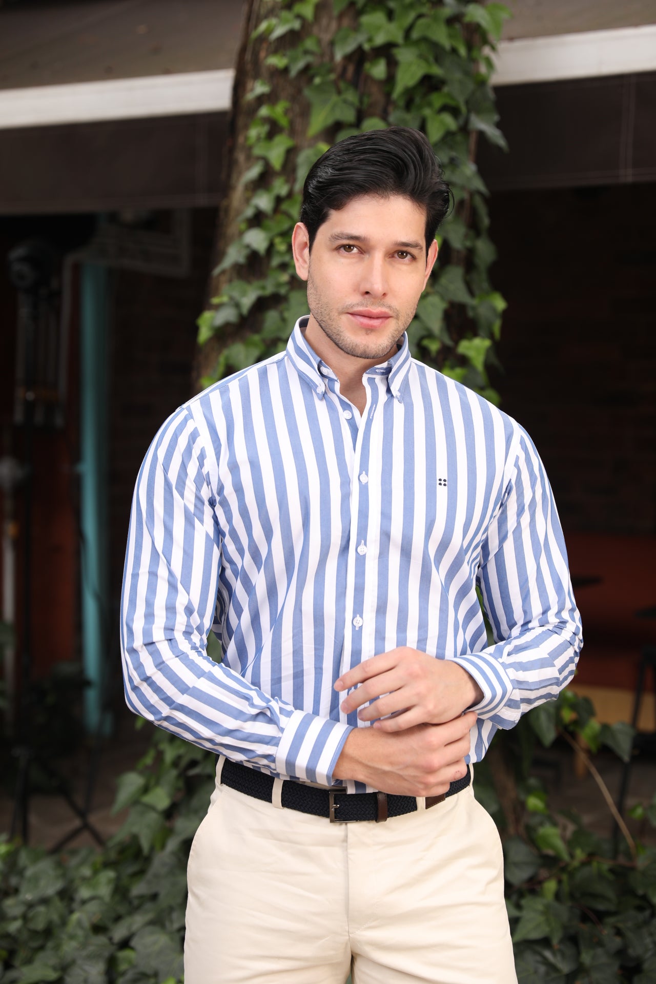 Camisa ML Frat Rayas Anchas Azules - Blanco BD L-DBL