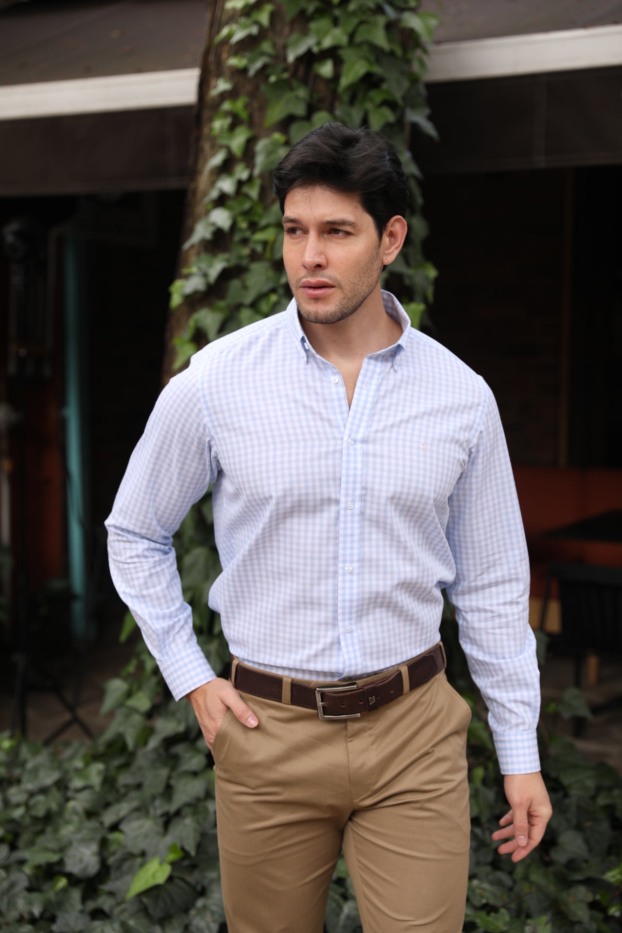 Camisa ML Boa Cuadros Med Azul Cielo - Blanco BD L-LPNK