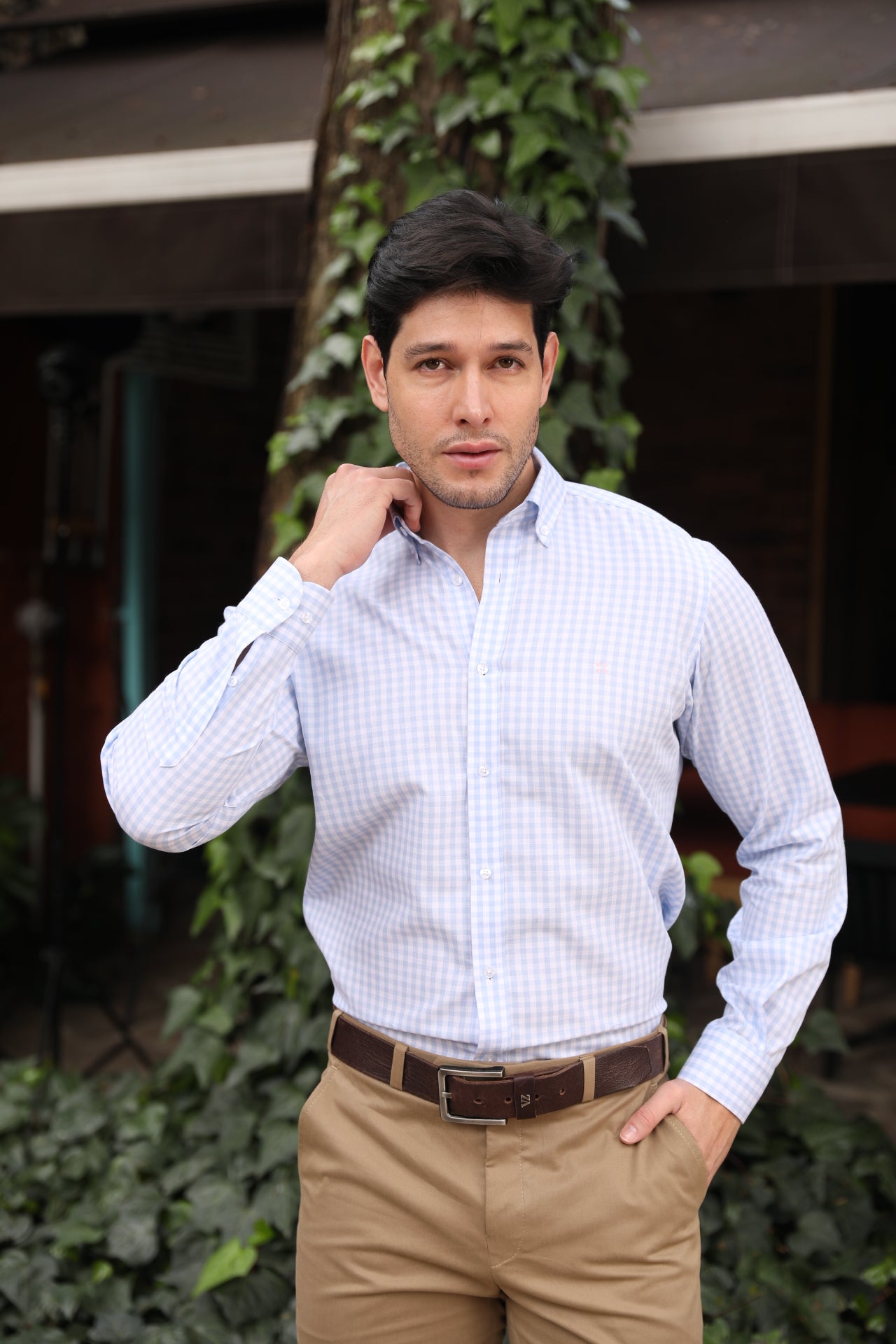 Camisa ML Boa Cuadros Med Azul Cielo - Blanco BD L-LPNK