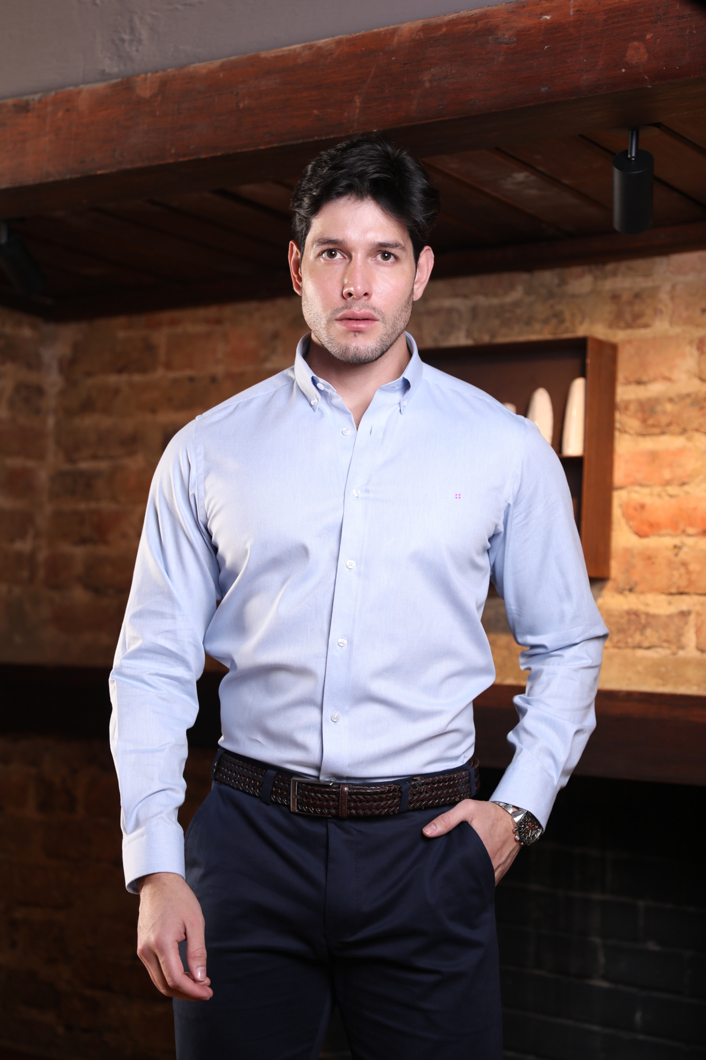 Camisa Oxford ML Boa Azul Claro BD L-