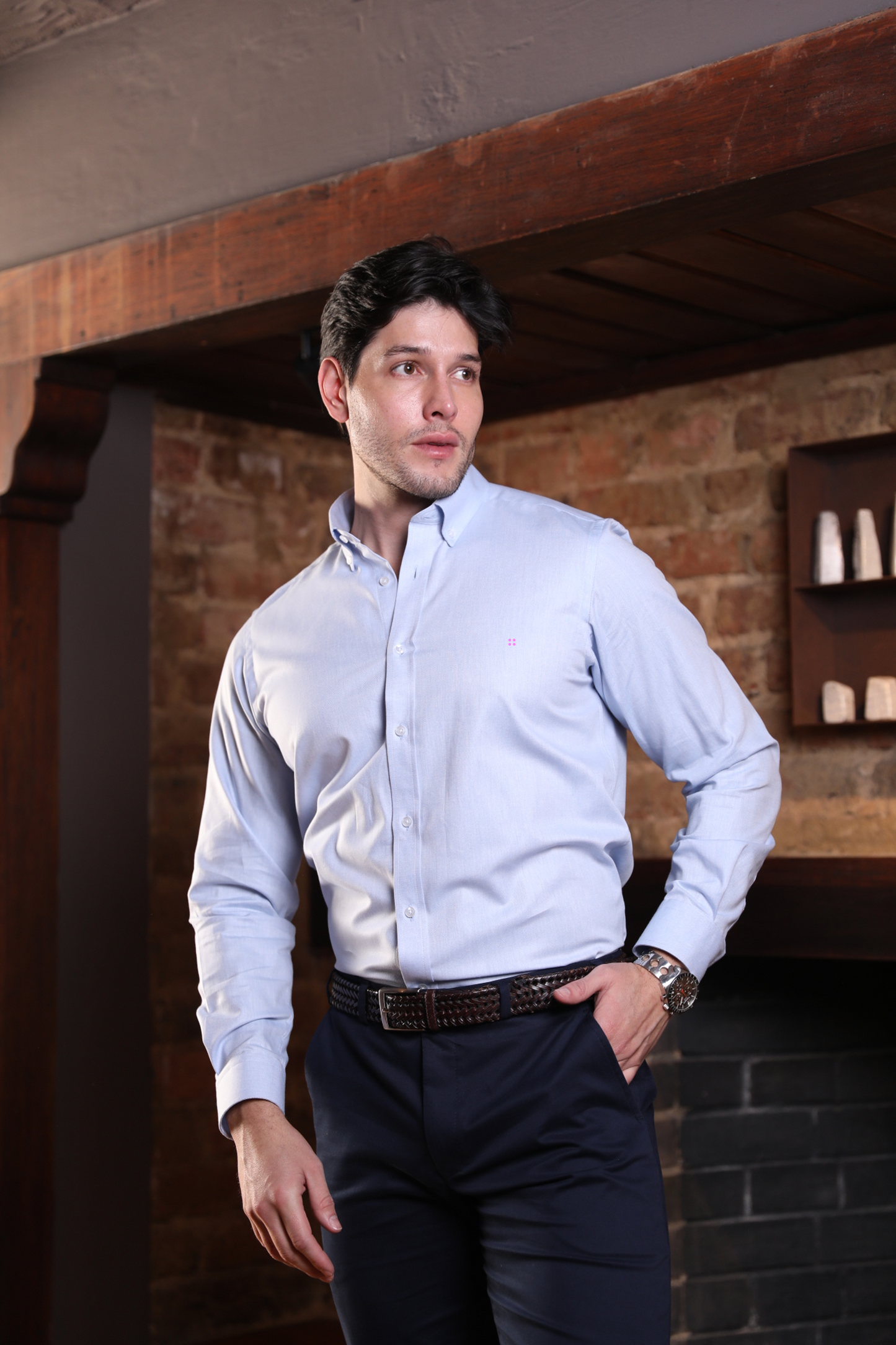 Camisa Oxford ML Boa Azul Claro BD L-