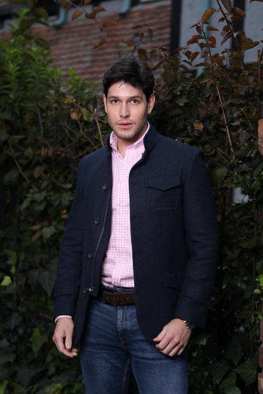 Abrigo Corto Frat Cuello Neru Azul Oscuro Jaspeado