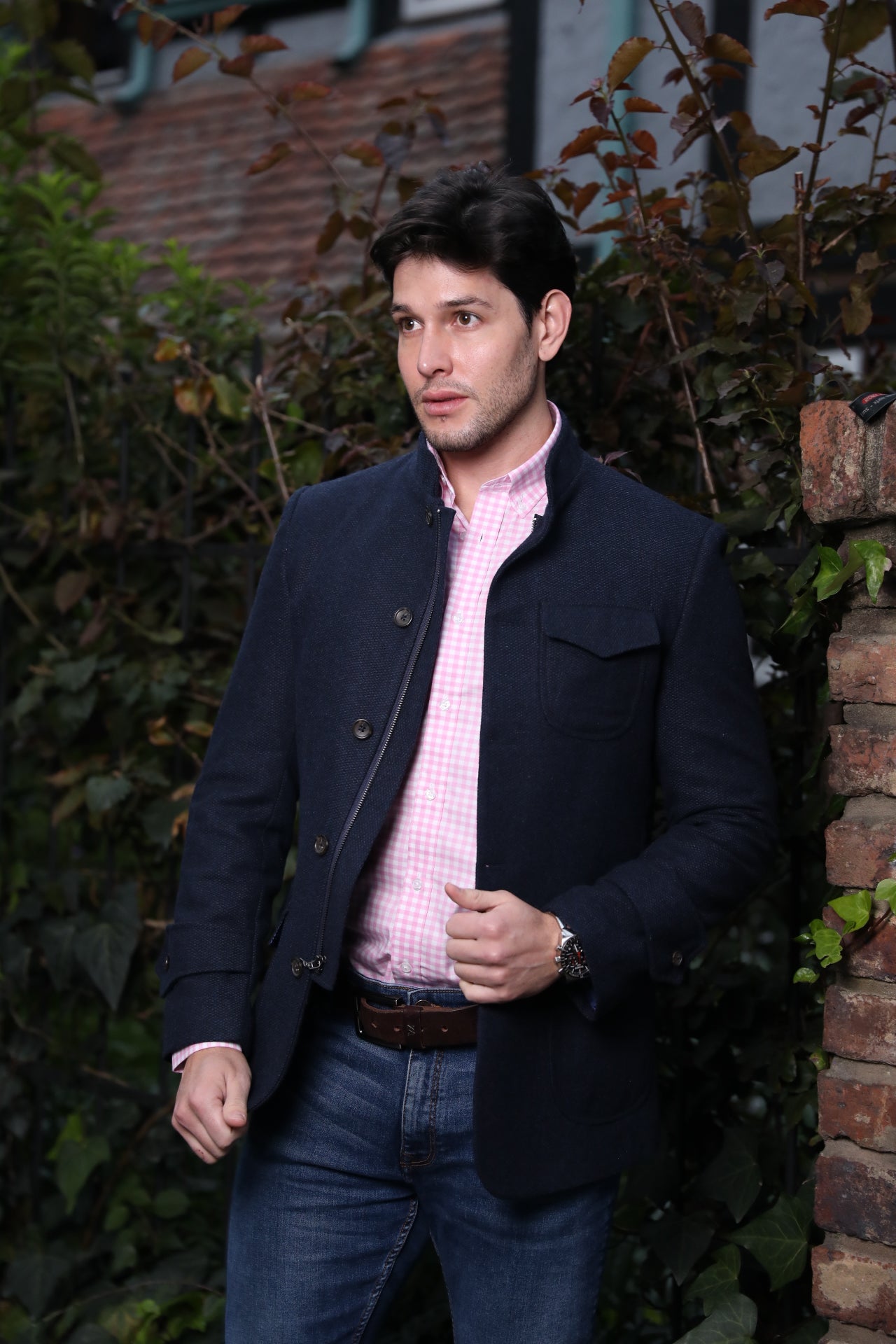 Abrigo Corto Frat Cuello Neru Azul Oscuro Jaspeado