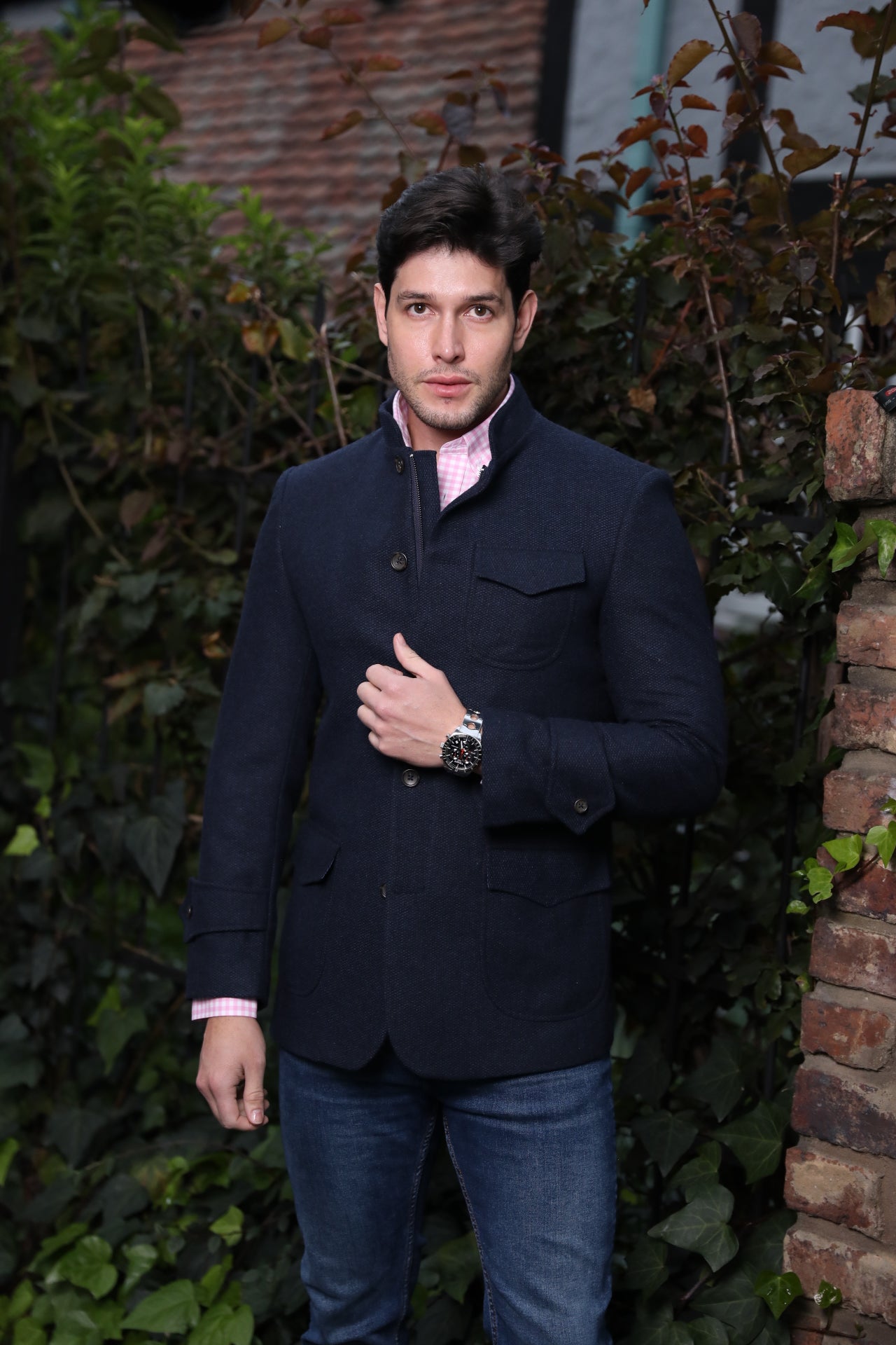 Abrigo Corto Frat Cuello Neru Azul Oscuro Jaspeado