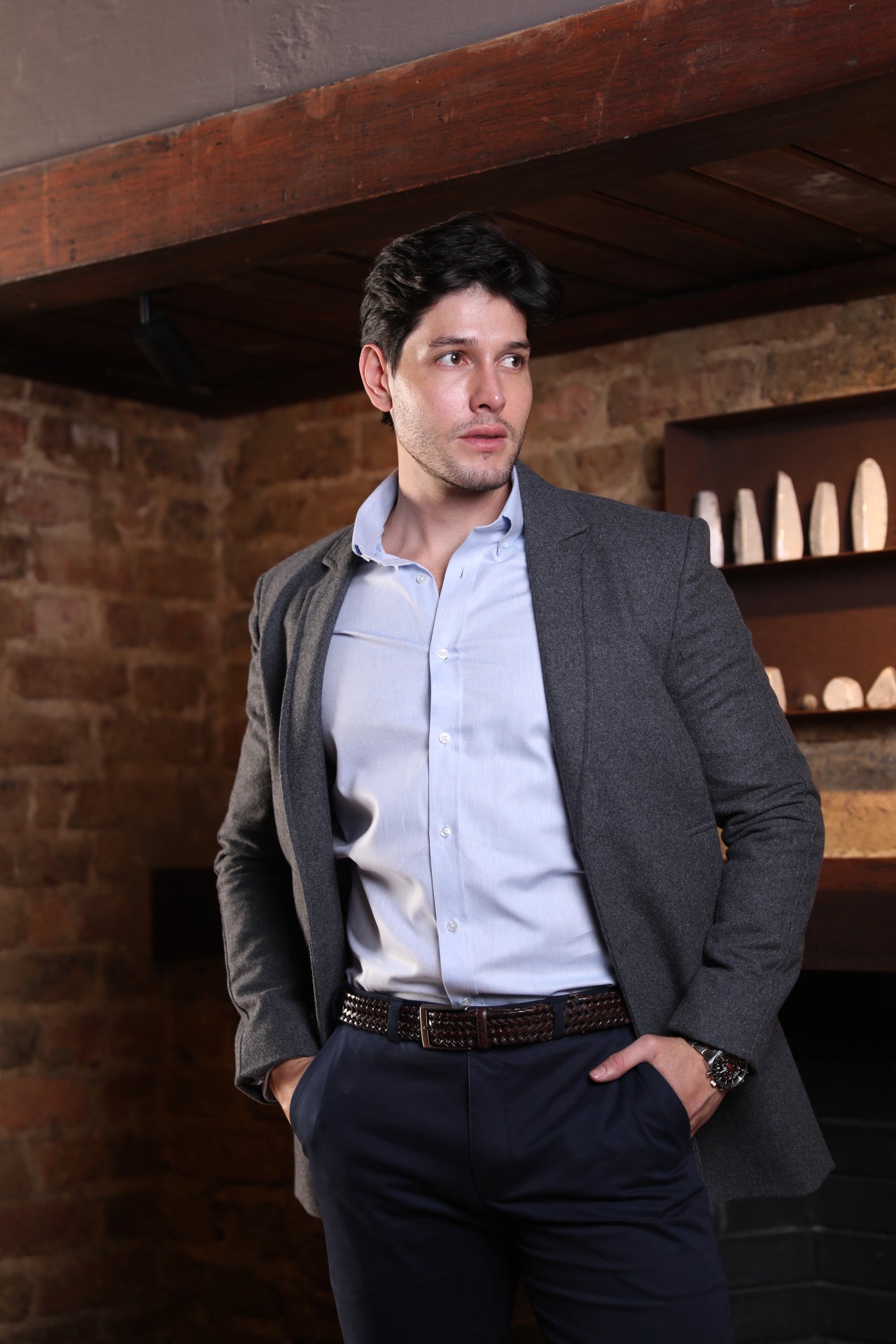 Abrigo Frat Solapa Regular Gris Medio