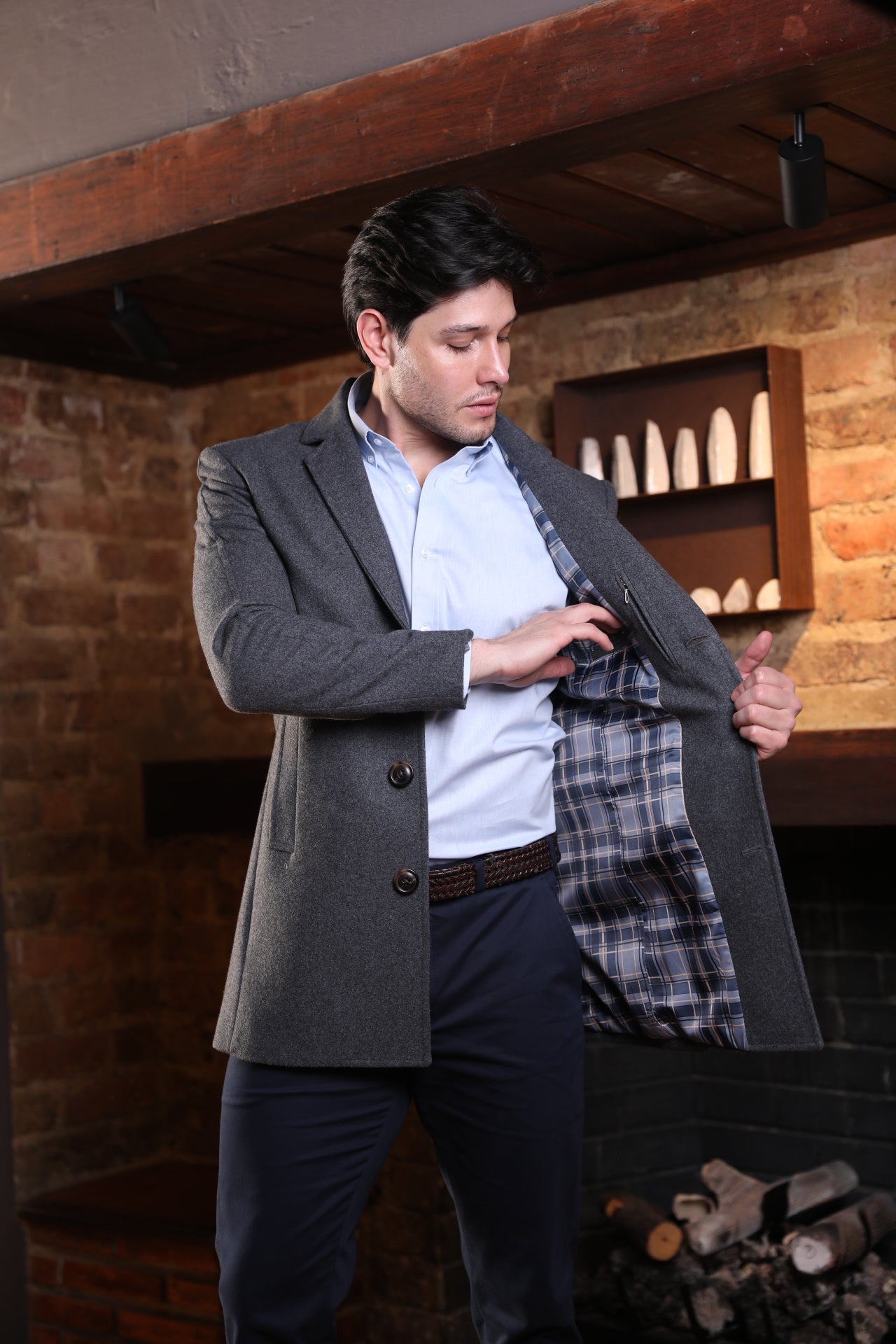 Abrigo Frat Solapa Regular Gris Medio