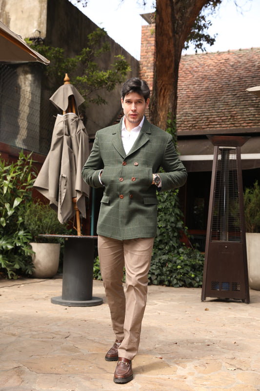 Abrigo Corto Frat Solapa Regular Principe de Gales Verde