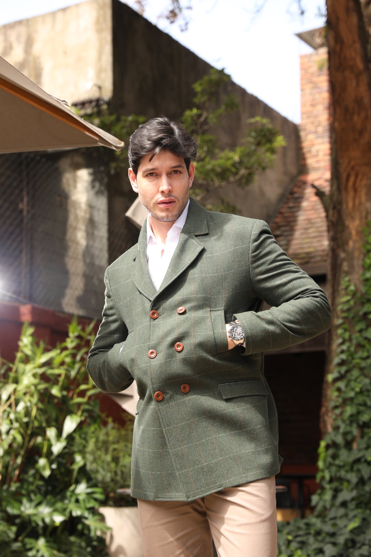 Abrigo Corto Frat Solapa Regular Principe de Gales Verde