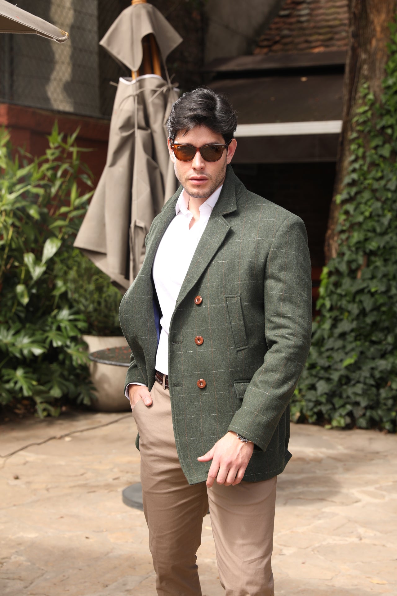 Abrigo Corto Frat Solapa Regular Principe de Gales Verde