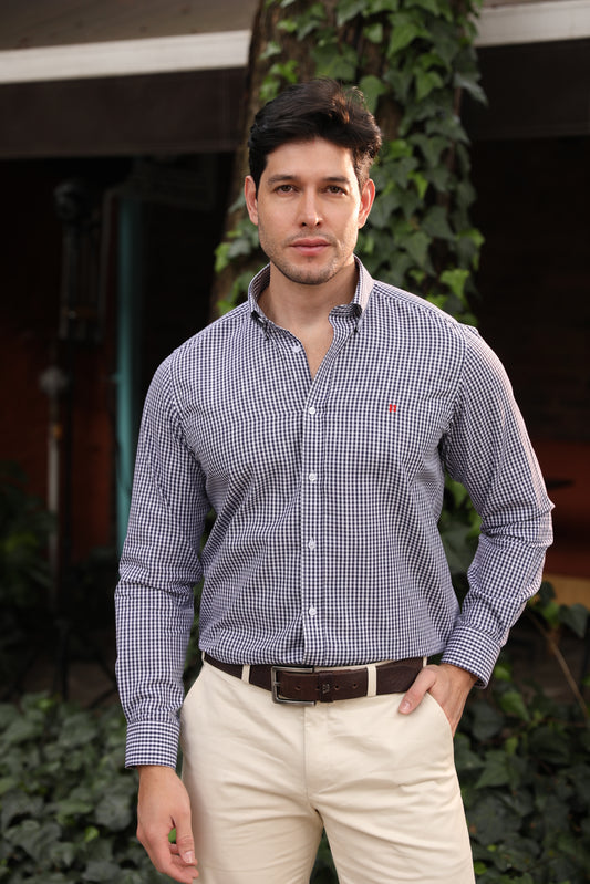 Camisa ML Boa Cuadros Med Azul Oscuro - Blanco BD L-RED