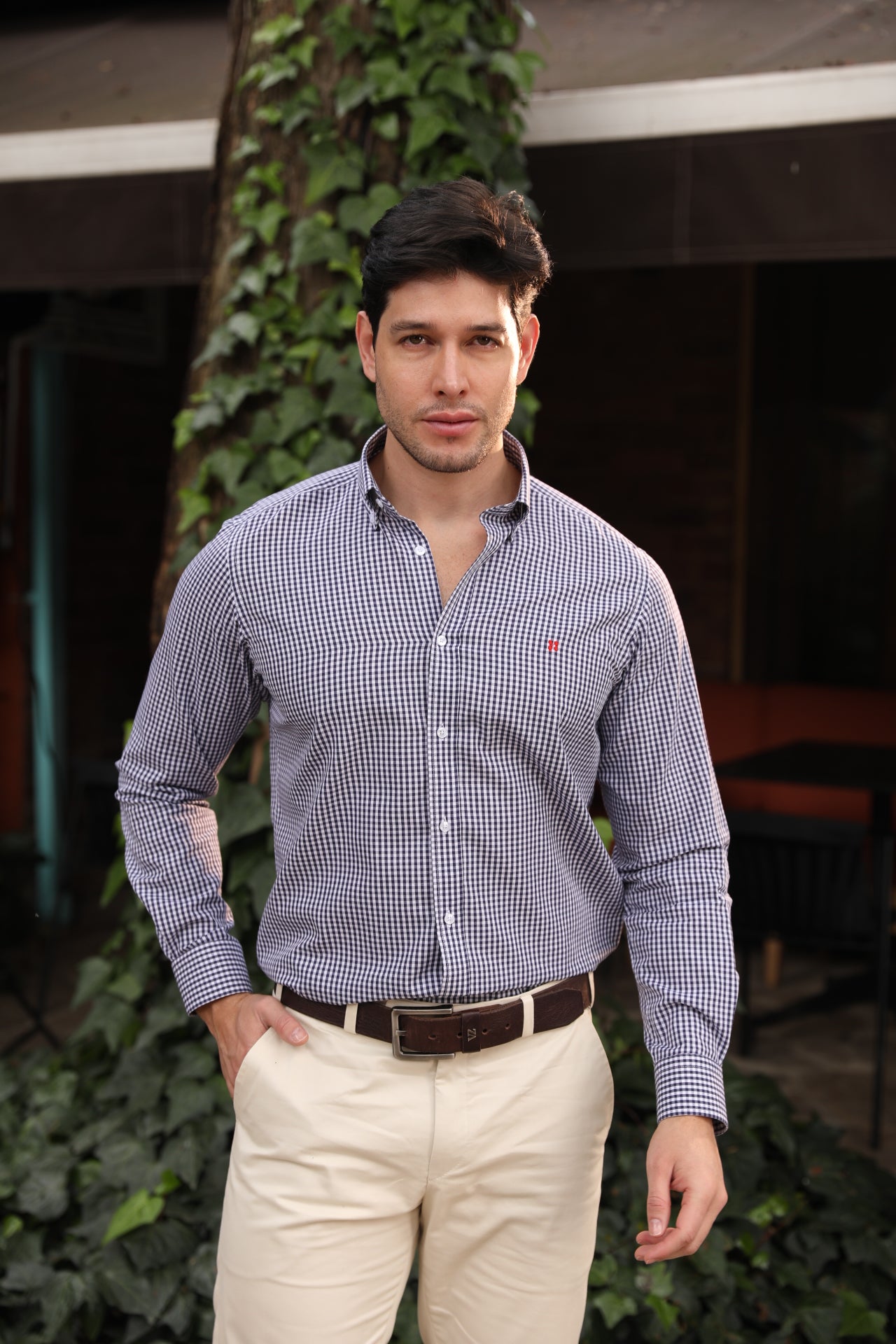 Camisa ML Boa Cuadros Med Azul Oscuro - Blanco BD L-RED